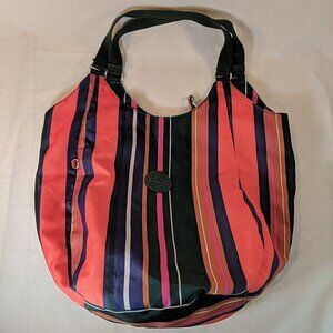 Kipling Striped Muticolor Shoulder Tote Bag Orange Green Large Canvas Straps
